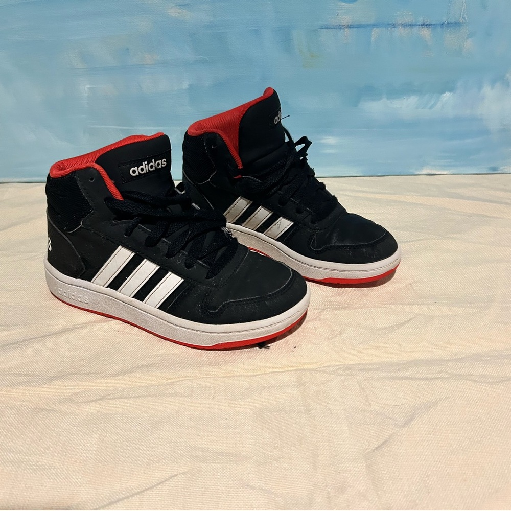 Adidas Black and Red High-Top Sneakers with Classic Design